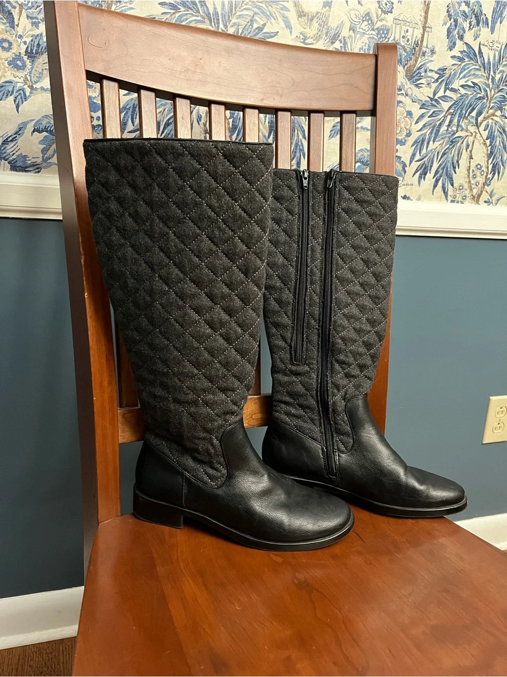 AEROSOLES Quilted At -the-Knee Zipper Boots - Black